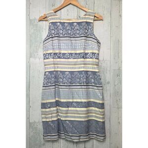 VTG 90s John Roberts Striped Semi-Satin Sheen Floral Block Sleeveless Dress Sz 8